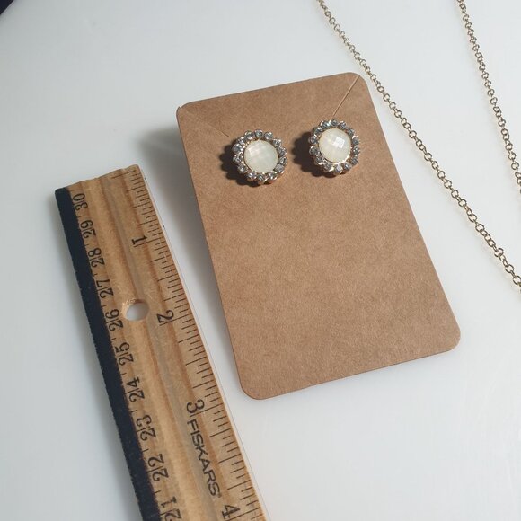 Gold Tone Chain Necklace Earrings Set Acrylic Rhinestone Floral Pendant Jewelry - Picture 6 of 6